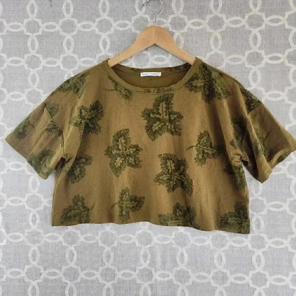 Zara Embroidered Floral Green Crop Top Short Sleeve T Shirt Women's S - Picture 1 of 8